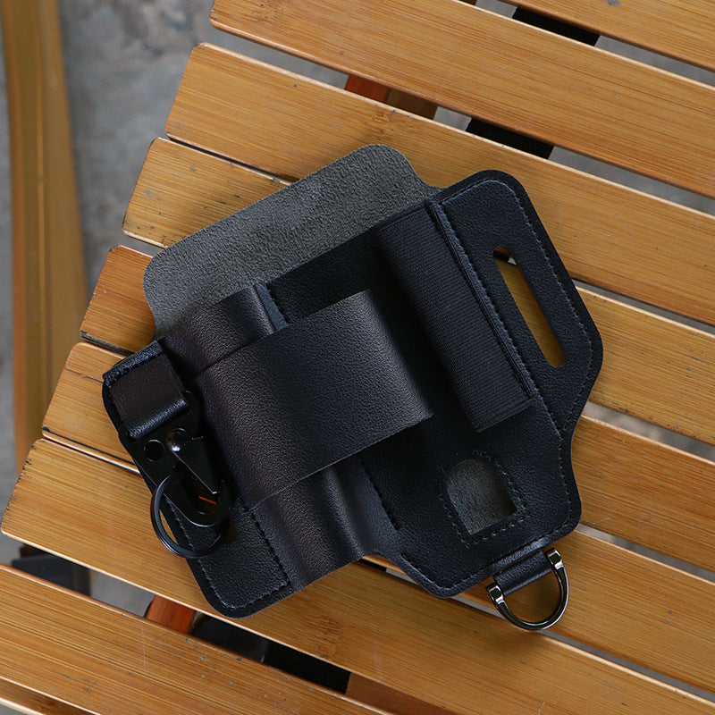 2 Piece Black Outdoor Edc Tactical Tool Waist Bag Multi Functional Belt Storage Pouch With Flashlight Copper Sleeve And Survival Knife Holder Bags