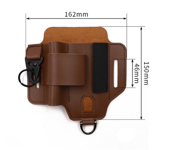 2 Piece Brown Outdoor Edc Tactical Tool Waist Bag Multi Functional Belt Storage Pouch With Flashlight Copper Sleeve And Survival Knife Holder Bags