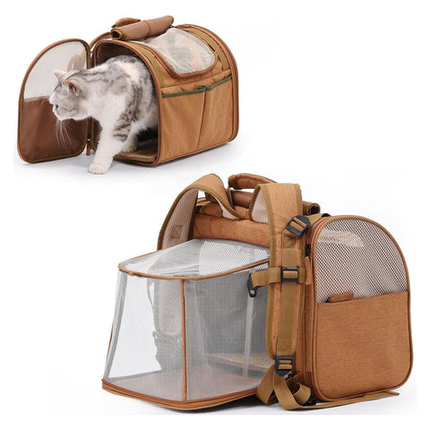 Brown Expandable Breathable Outdoor Portable Large Space Cat Backpack Pet Carrier For Cats And Dogs Pet Transport