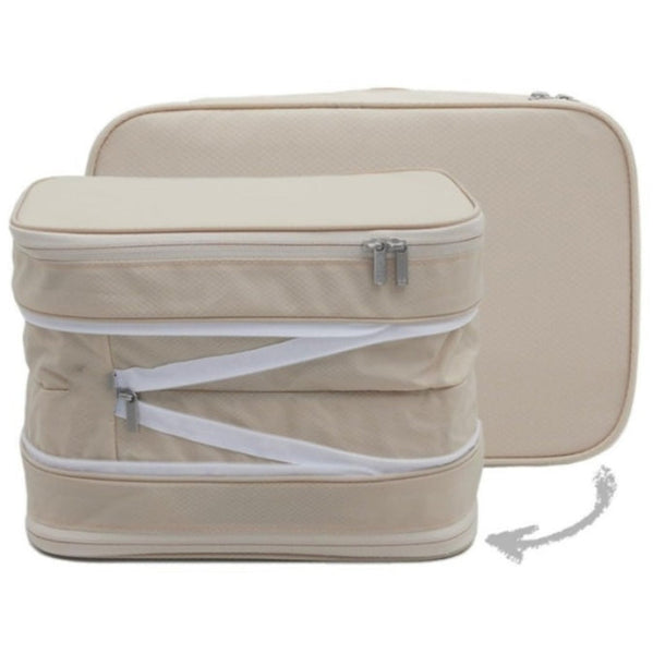 Beige Durable Double Zipper Expandable Water Resistant Thick And Thin Clothing Storage Bag Size 40*30*15Cm Storage Bags