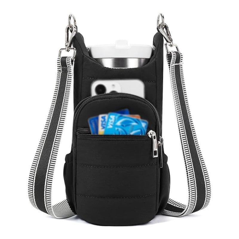 Black Women's Crossbody Water Bottle Bag Perfect For Hiking And Cycling Waist Packs & Bags