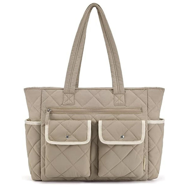 Grayish Brown Women's Multi Pocket Tote Bag Large Quilted Travel Handbag For Work Gym And More Women's Bags & Handbags