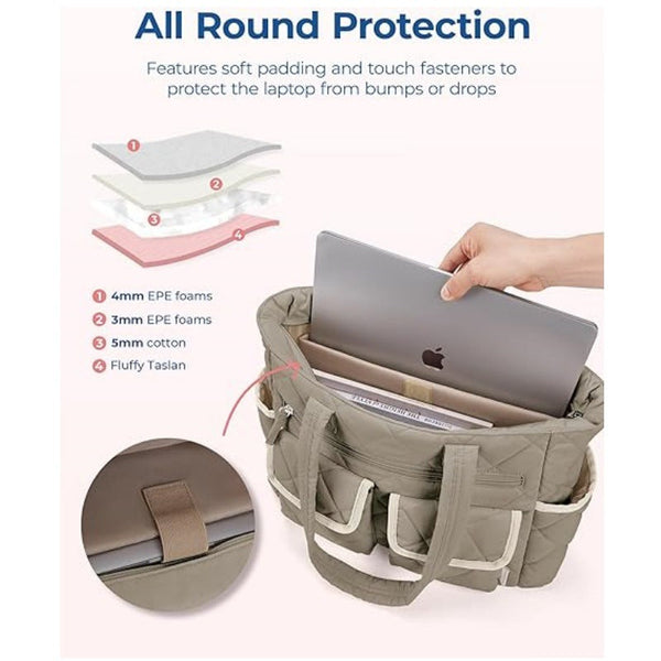 Grayish Brown Women's Multi Pocket Tote Bag Large Quilted Travel Handbag For Work Gym And More Women's Bags & Handbags