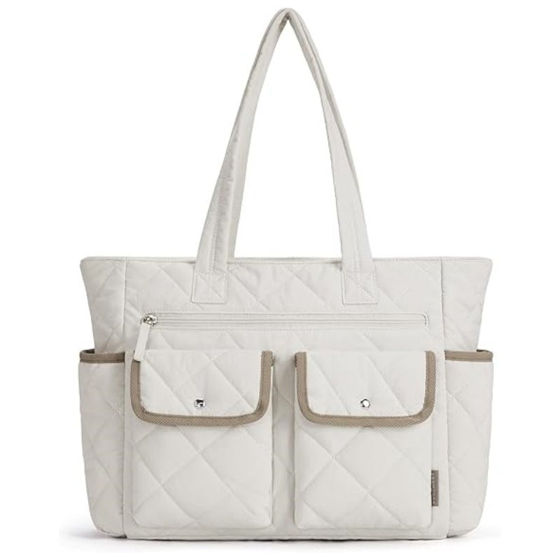 Beige Women's Multi Pocket Tote Bag Large Quilted Travel Handbag For Work Gym And More Women's Bags & Handbags