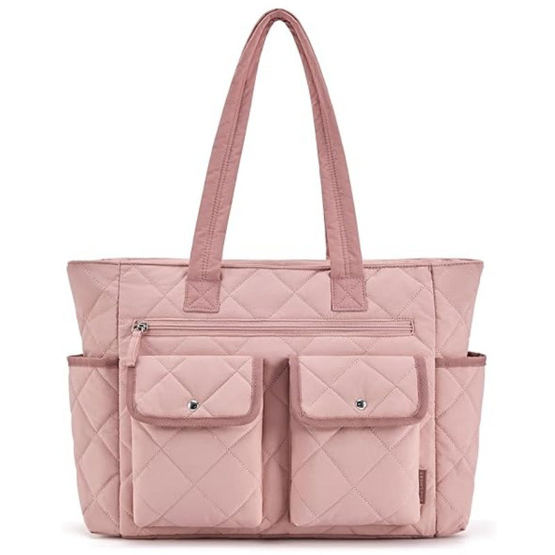 Pink Womens Multi Pocket Tote Bag Large Quilted Travel Handbag For Work Gym Women's Bags & Handbags