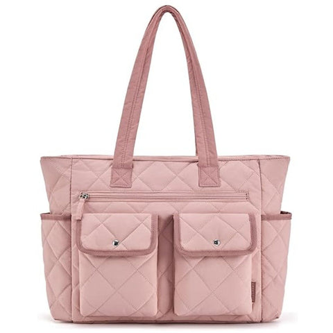 Pink Womens Multi Pocket Tote Bag Large Quilted Travel Handbag For Work Gym Women's Bags & Handbags