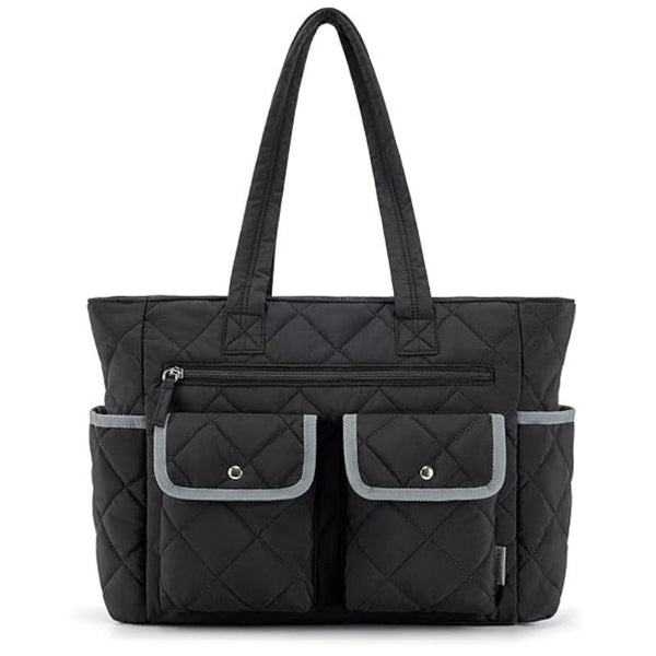 Black Women's Multi Pocket Tote Bag Large Quilted Travel Handbag Women's Bags & Handbags