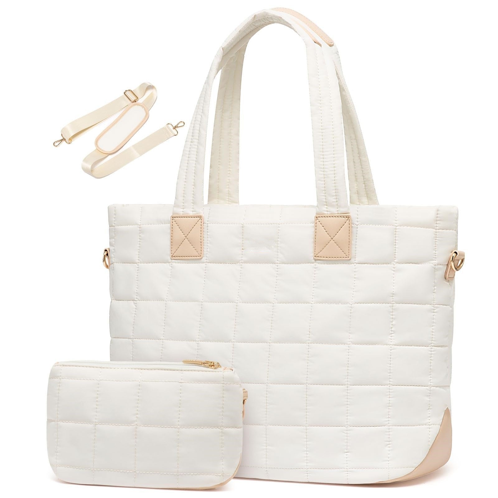 White New Large Capacity Tote Bag Fashionable Quilted Womens Shoulder And Laptop Women's Bags & Handbags