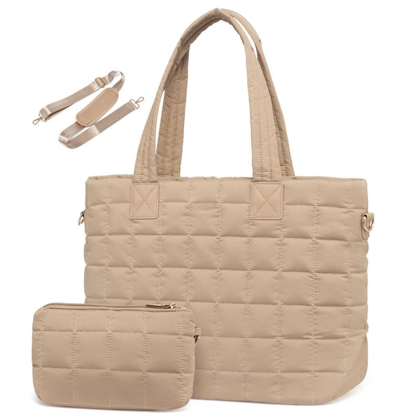 Khaki New Large Capacity Tote Bag Fashionable Quilted Womens Shoulder And Laptop Women's Bags & Handbags