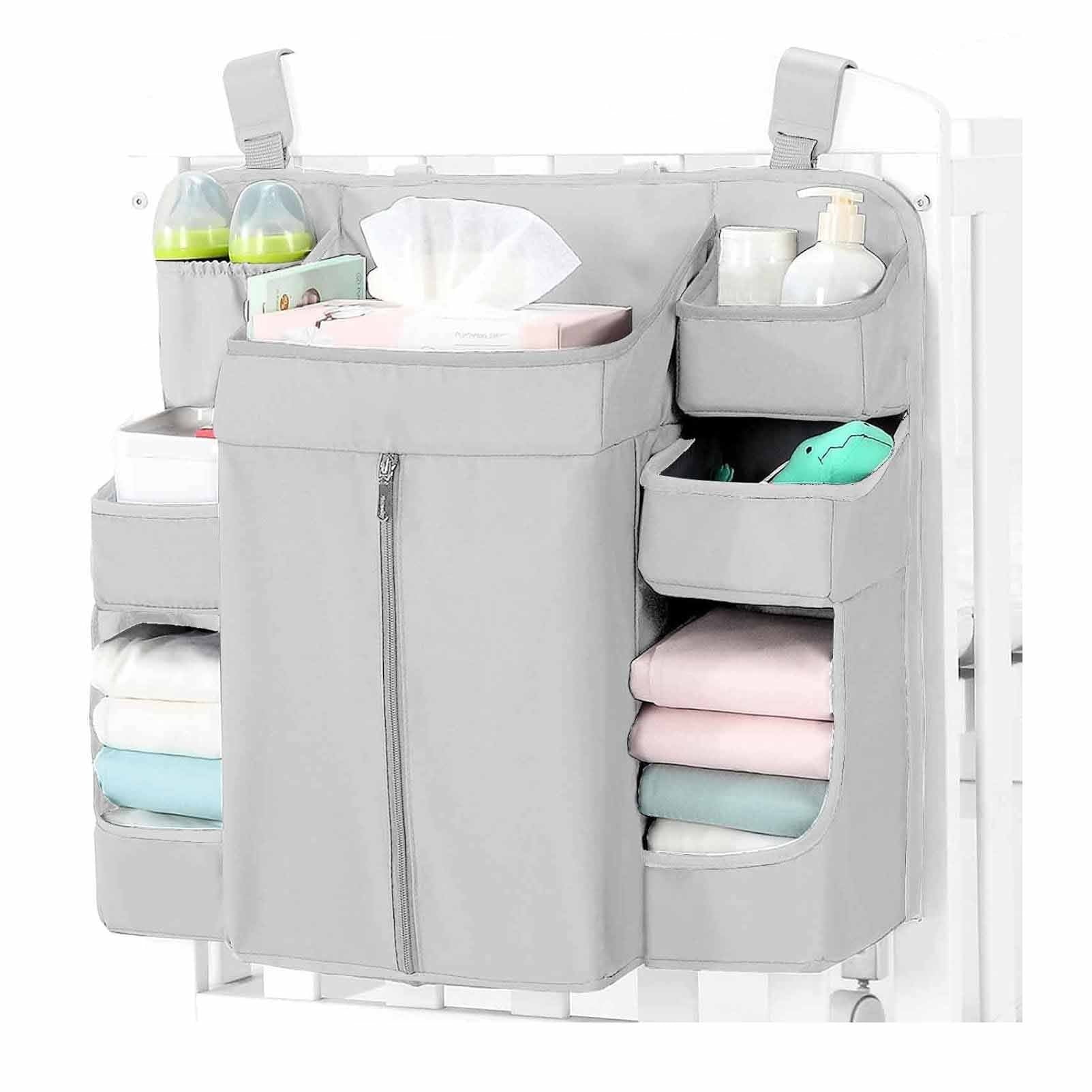 Grey Foldable Little One Crib Storage Hanging Bag Large Capacity Organizer For Cribs And Changing Tables Crib Organisers