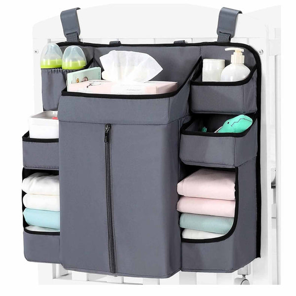 Dark Grey Foldable Little One Crib Storage Hanging Bag Large Capacity Organizer For Cribs And Changing Tables Crib Organisers