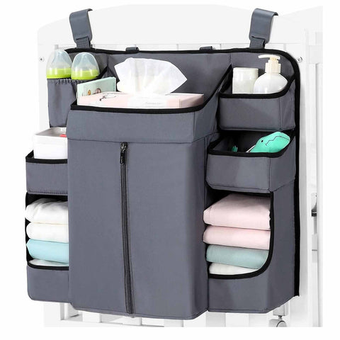 Dark Grey Foldable Little One Crib Storage Hanging Bag Large Capacity Organizer For Cribs And Changing Tables Crib Organisers