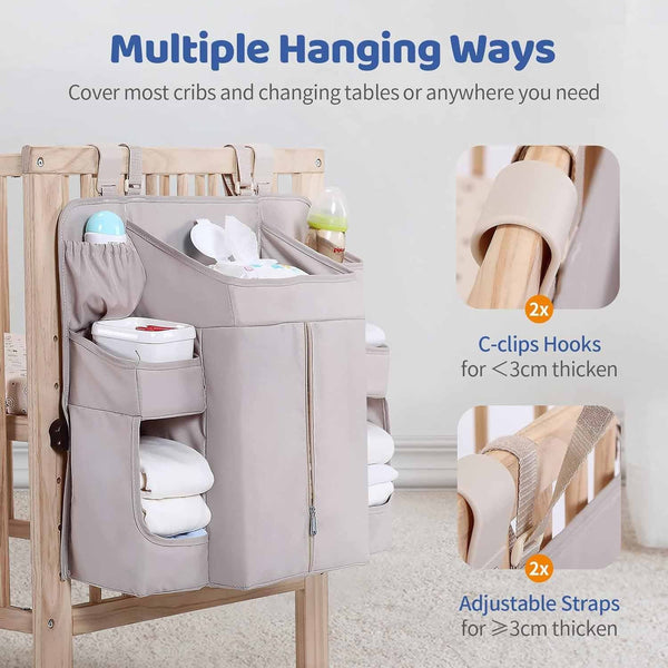 Dark Grey Foldable Little One Crib Storage Hanging Bag Large Capacity Organizer For Cribs And Changing Tables Crib Organisers