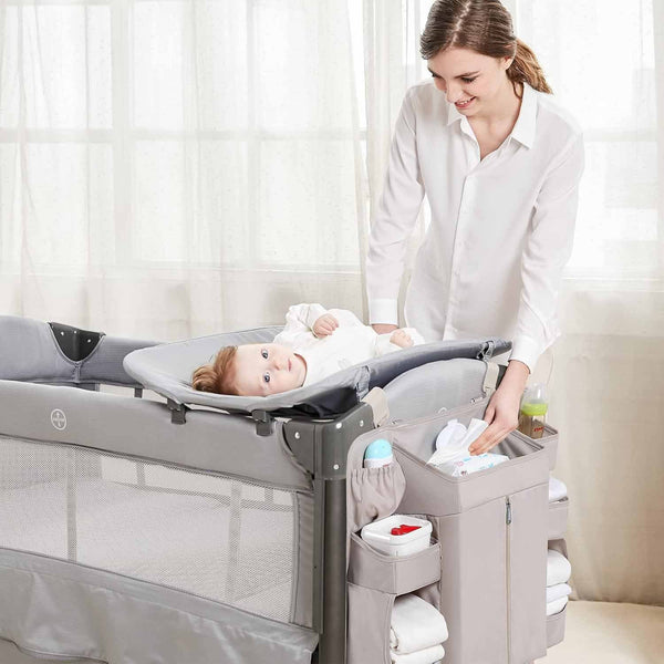 Dark Grey Foldable Little One Crib Storage Hanging Bag Large Capacity Organizer For Cribs And Changing Tables Crib Organisers