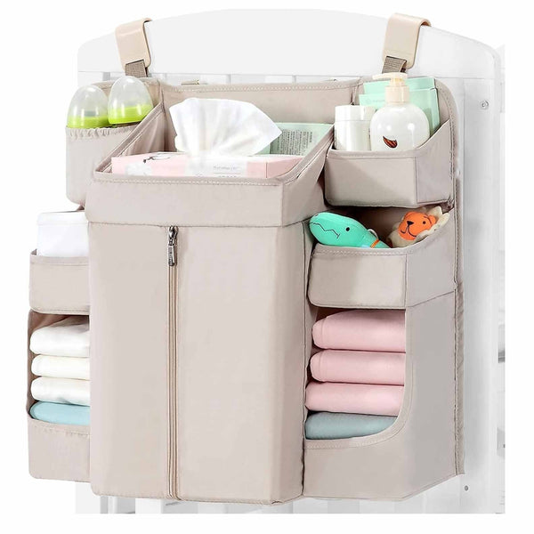 Beige Foldable Little One Crib Storage Hanging Bag Large Capacity Organizer For Cribs And Changing Tables Crib Organisers