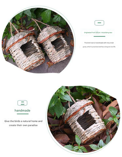 3 Piece Handcrafted Natural Grass Bird Nest Eco Friendly Pet Garden Decor(14*10Cm) Bird Houses