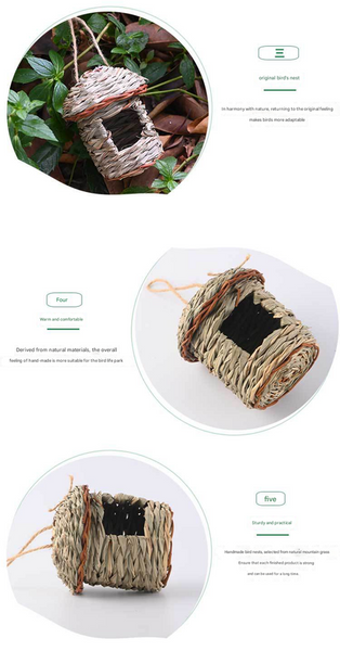 3 Piece Handcrafted Natural Grass Bird Nest Eco Friendly Pet Garden Decor(13*8Cm) Bird Houses