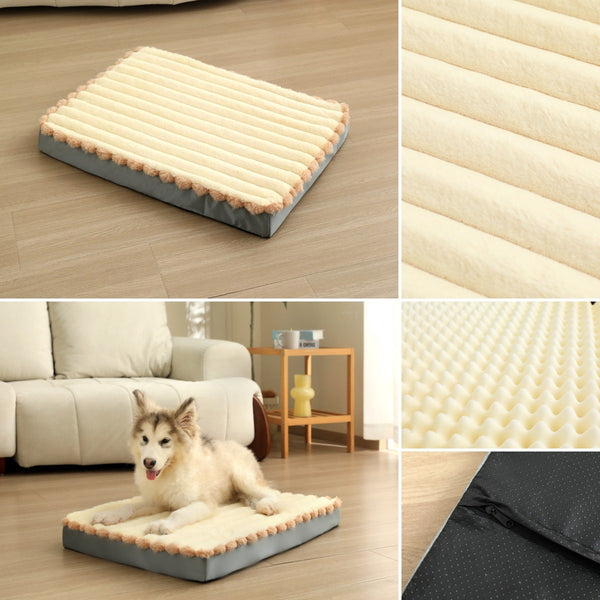 2 Piece Grey Sponge Large Pet Bed Plush Dog Mat Detachable Washable Anti Slip Base(50*40*8Cm) Pet Beds