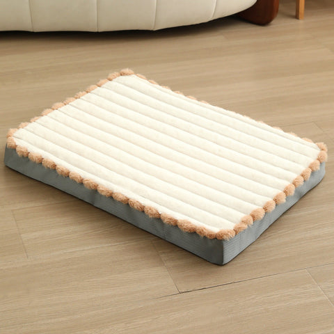 2 Piece White Sponge Large Pet Bed Plush Dog Mat Detachable Washable Anti Slip Base(50*40*8Cm) Pet Beds