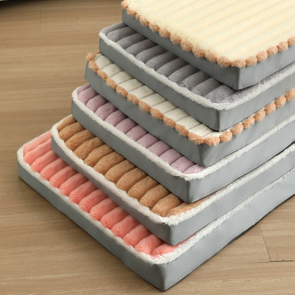 2 Piece White Sponge Large Pet Bed Plush Dog Mat Detachable Washable Anti Slip Base(50*40*8Cm) Pet Beds