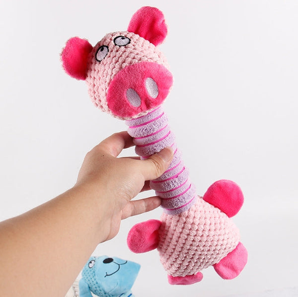 2 Piece Pink Long Neck Plush Dog Toy Interactive Chew & Cuddle For Puppies Dog Toys