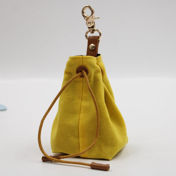 2 Pcs Yellow Clip On Canvas Dog Treat Pouch Portable Drawstring Bag For Training & Walks Treat Bags