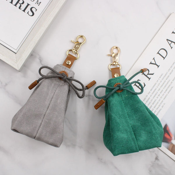 2 Pcs Grey Clip On Canvas Dog Treat Pouch Portable Drawstring Bag For Training & Walks Treat Bags