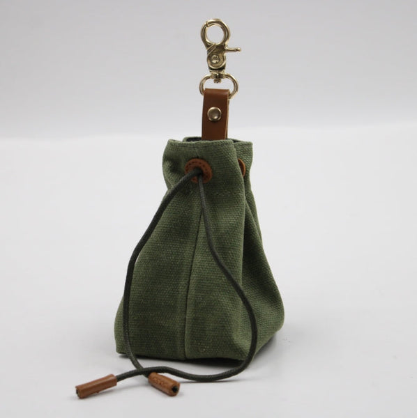 2 Pcs Dark Green Clip On Canvas Dog Treat Pouch Portable Drawstring Bag For Training & Walks Treat Bags