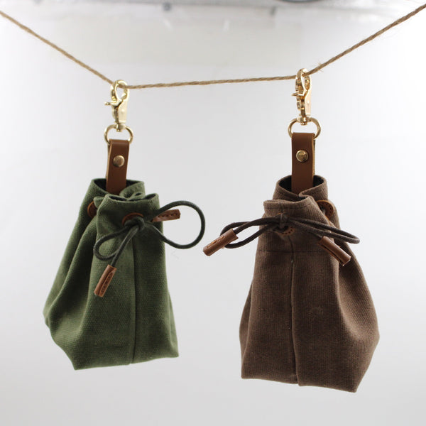 2 Pcs Dark Green Clip On Canvas Dog Treat Pouch Portable Drawstring Bag For Training & Walks Treat Bags