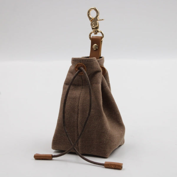 2 Pcs Brown Clip On Canvas Dog Treat Pouch Portable Drawstring Bag For Training & Walks Treat Bags