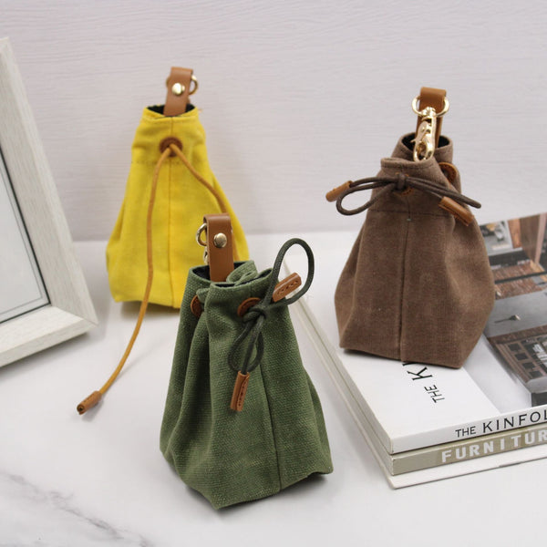 2 Pcs Brown Clip On Canvas Dog Treat Pouch Portable Drawstring Bag For Training & Walks Treat Bags