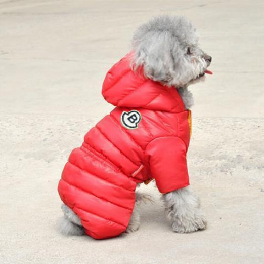 Red Warm Puffer Dog Coat Waterproof Four Legged Winter Jumpsuit For Small Dogs Dog Clothing & Shoes