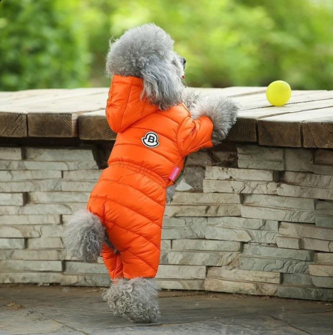 Orange Warm Puffer Dog Coat Waterproof Four Legged Winter Jumpsuit For Small Dogs Dog Clothing & Shoes