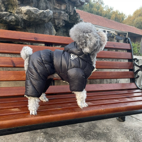 Black Warm Puffer Dog Coat Waterproof Four Legged Winter Jumpsuit For Small Dogs Dog Clothing & Shoes