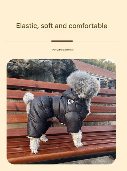 Black Warm Puffer Dog Coat Waterproof Four Legged Winter Jumpsuit For Small Dogs Dog Clothing & Shoes