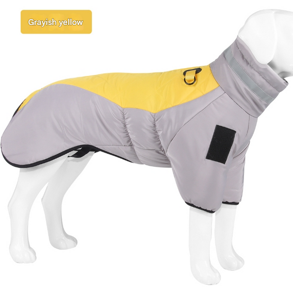 Greyish Yellow Reflective Winter Dog Coat Waterproof Puffer Vest With Harness Ring For Outdoor Walks(6Xl) Dog Clothing & Shoes