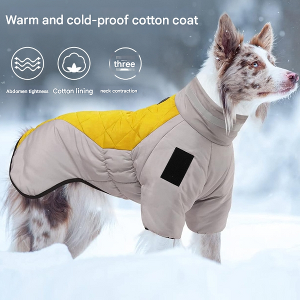 Greyish Yellow Reflective Winter Dog Coat Waterproof Puffer Vest With Harness Ring For Outdoor Walks(6Xl) Dog Clothing & Shoes