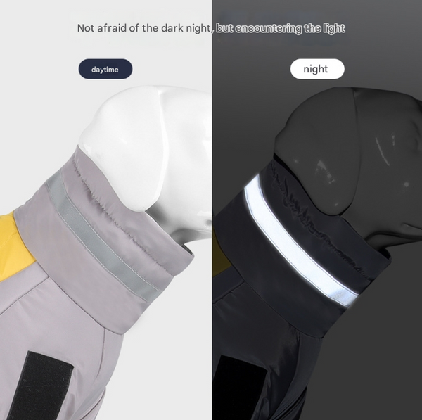 Greyish Yellow Reflective Winter Dog Coat Waterproof Puffer Vest With Harness Ring For Outdoor Walks(6Xl) Dog Clothing & Shoes