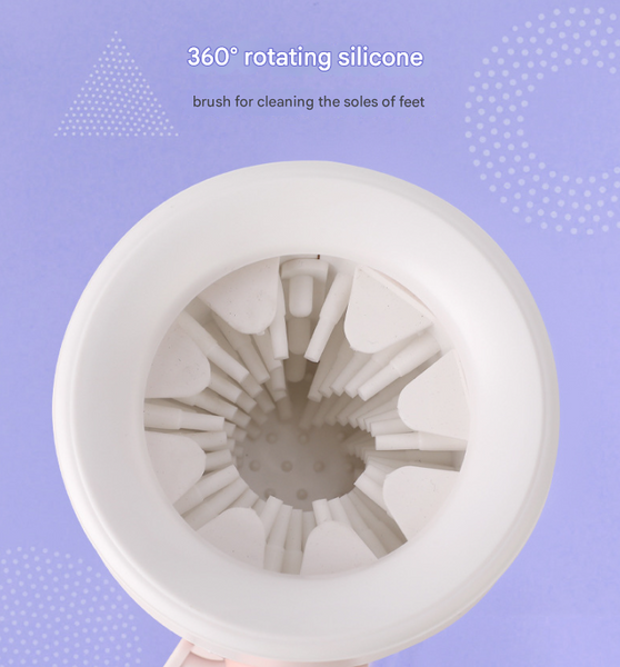 Pink Dog Paw Cleaner Cup Semi Automatic 360 Degree Rotating Foot Washer With Soft Silicone Bristles Pet Grooming