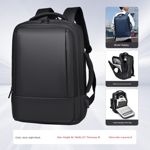 Black Expandable Business Laptop Backpack With Usb Charging Port Large Capacity Work & Travel Bag For 15.6 Inch Laptops Laptop Cases & Bags