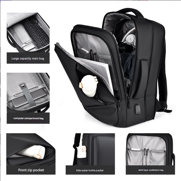 Black Expandable Business Laptop Backpack With Usb Charging Port Large Capacity Work & Travel Bag For 15.6 Inch Laptops Laptop Cases & Bags