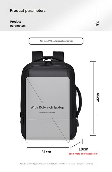 Black Expandable Business Laptop Backpack With Usb Charging Port Large Capacity Work & Travel Bag For 15.6 Inch Laptops Laptop Cases & Bags