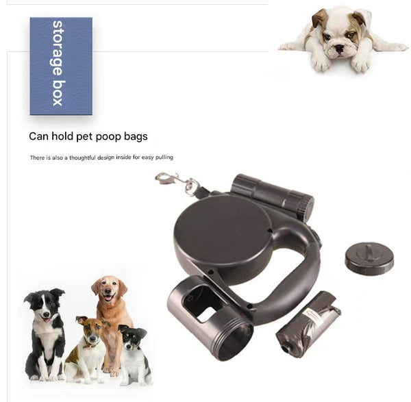 Blue 3 In 1 Retractable Dog Leash With Led Flashlight & Poop Bag Dispenser | Heavy Duty Tangle Free For Safe Night Walks Leads & Head Collars