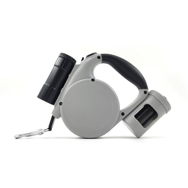 Grey 3 In 1 Retractable Dog Leash With Led Flashlight & Poop Bag Dispenser | Heavy Duty Tangle Free For Safe Night Walks Leads & Head Collars