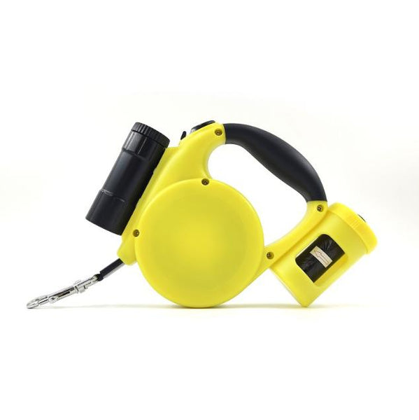 Yellow 3 In 1 Retractable Dog Leash With Led Flashlight & Poop Bag Dispenser | Heavy Duty Tangle Free For Safe Night Walks Leads & Head Collars