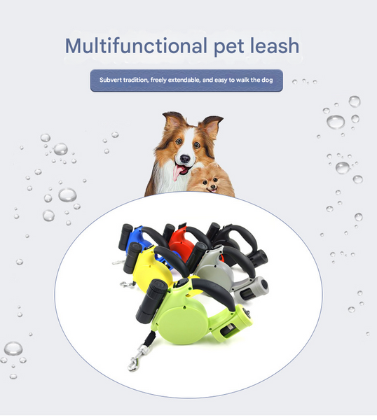 Yellow 3 In 1 Retractable Dog Leash With Led Flashlight & Poop Bag Dispenser | Heavy Duty Tangle Free For Safe Night Walks Leads & Head Collars