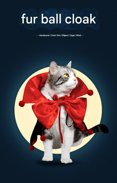 Red Regal Vampire Pet Cape | Halloween & Christmas Costume Cloak With Bow Pom Poms For Dogs And Cats(Size M) Dog Costumes