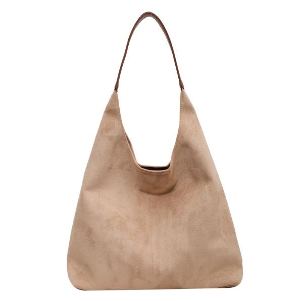 Beige Chic Faux Suede Tote Bag With Matching Pouch | Large Capacity Slouchy Shoulder Women's Bags & Handbags