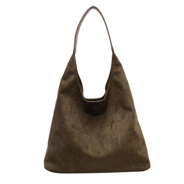 Greenish Brown Chic Faux Suede Tote Bag With Matching Pouch | Large Capacity Slouchy Shoulder Women's Bags & Handbags