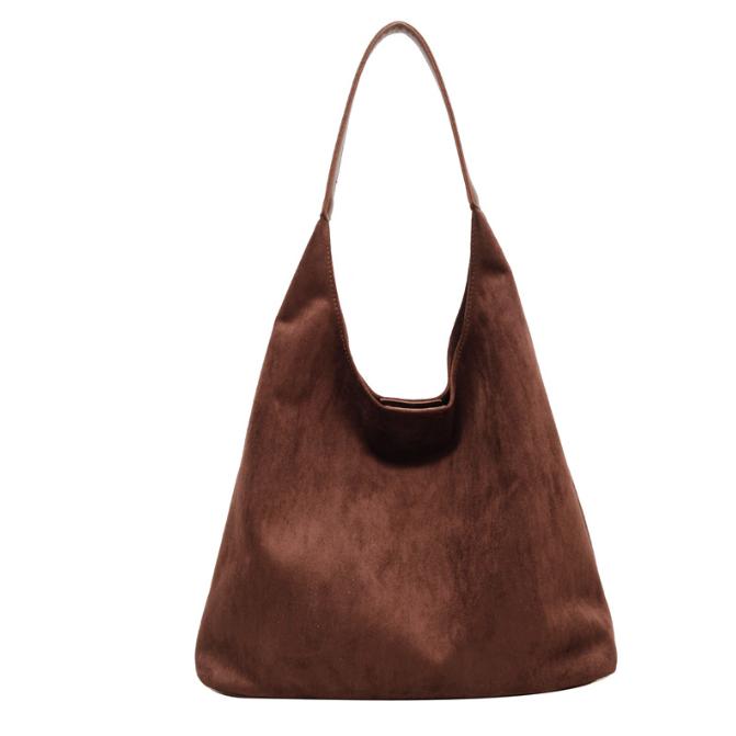 Coffee Color Chic Faux Suede Tote Bag With Matching Pouch | Large Capacity Slouchy Shoulder Women's Bags & Handbags